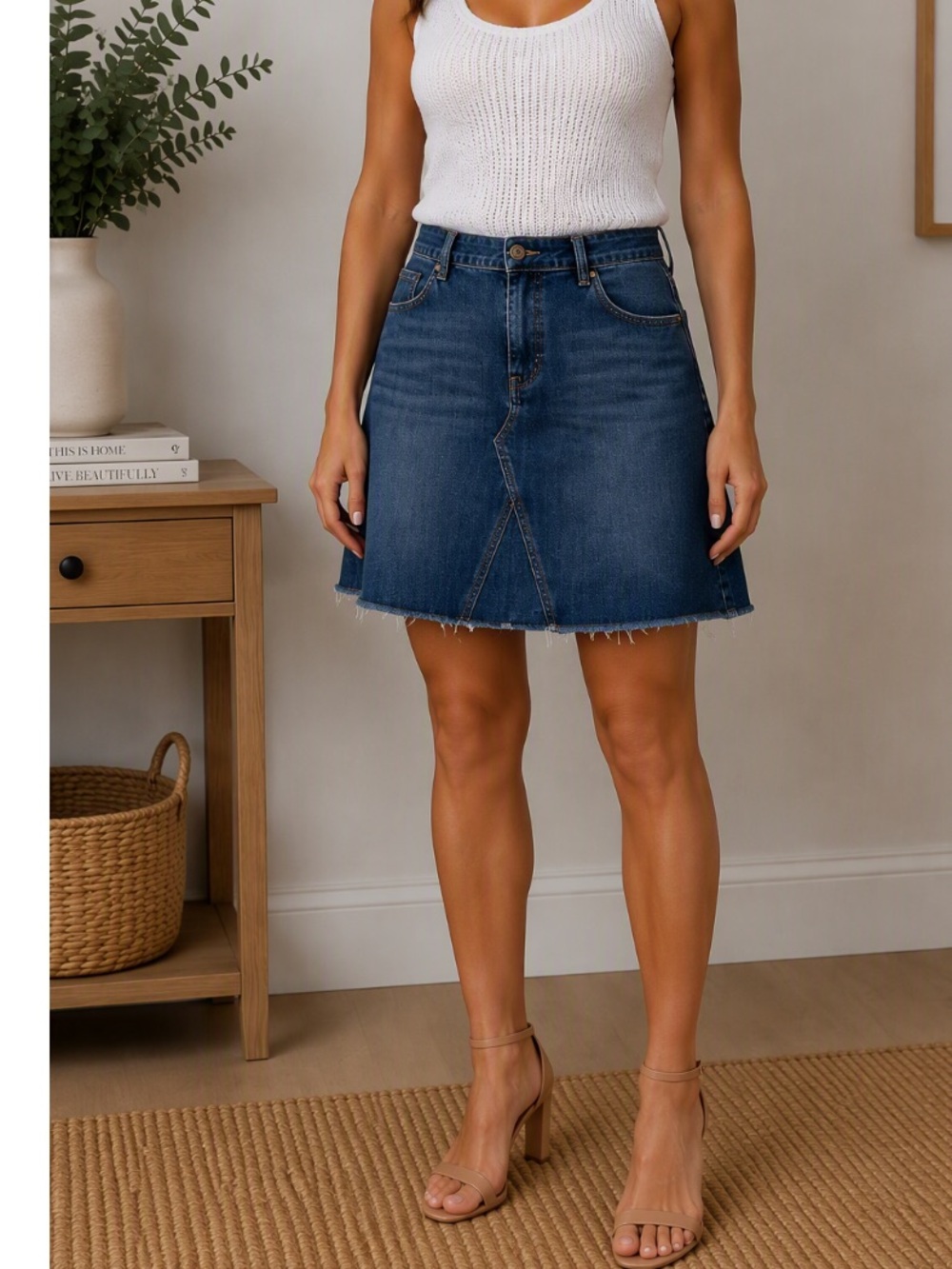 Banana Republic Distressed Denim A-Line Skirt
